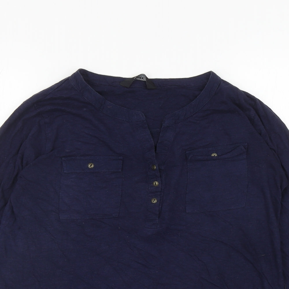 MAX Womens Blue Cotton Basic T-Shirt Size 14 V-Neck