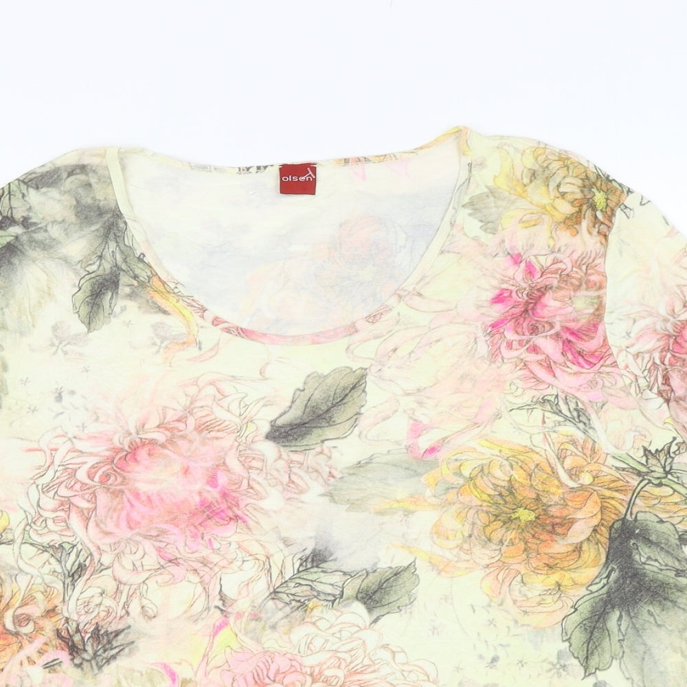 Olsen Womens Multicoloured Floral Viscose Basic T-Shirt Size 18 Scoop Neck