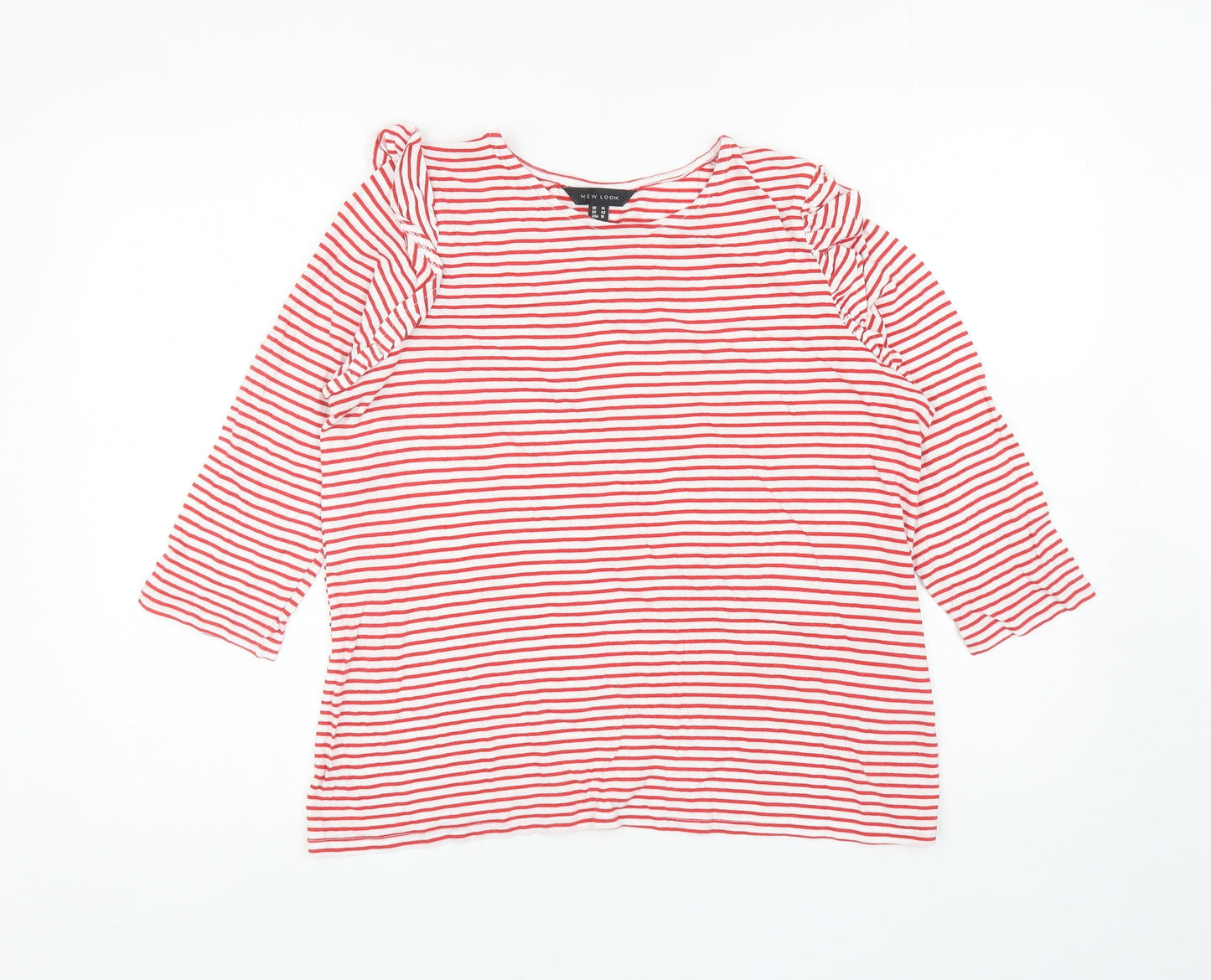 New Look Womens Red Striped Cotton Basic T-Shirt Size 14 Boat Neck