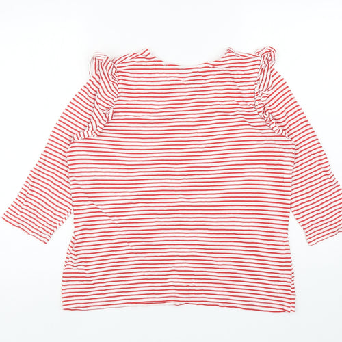 New Look Womens Red Striped Cotton Basic T-Shirt Size 14 Boat Neck