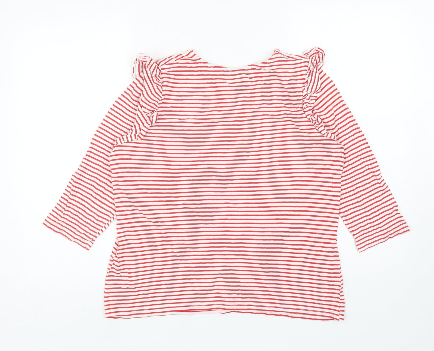 New Look Womens Red Striped Cotton Basic T-Shirt Size 14 Boat Neck