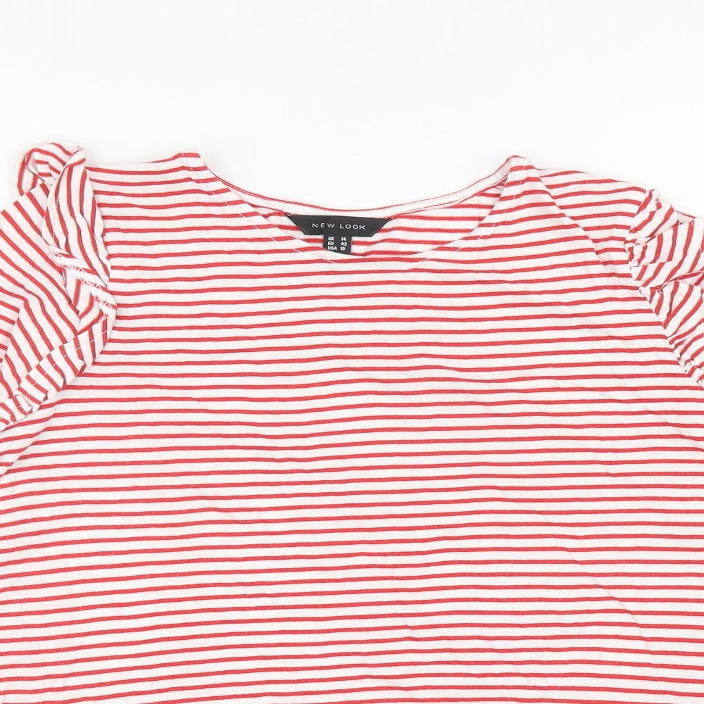 New Look Womens Red Striped Cotton Basic T-Shirt Size 14 Boat Neck