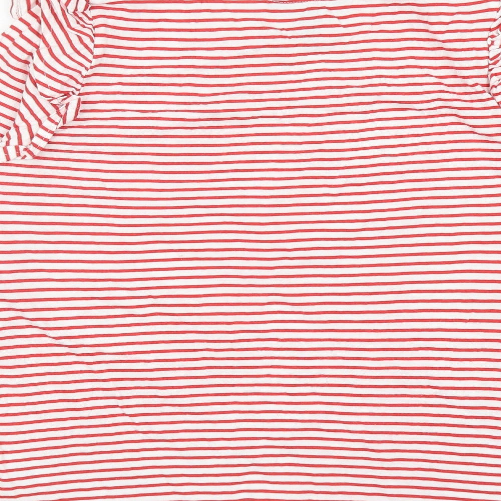 New Look Womens Red Striped Cotton Basic T-Shirt Size 14 Boat Neck