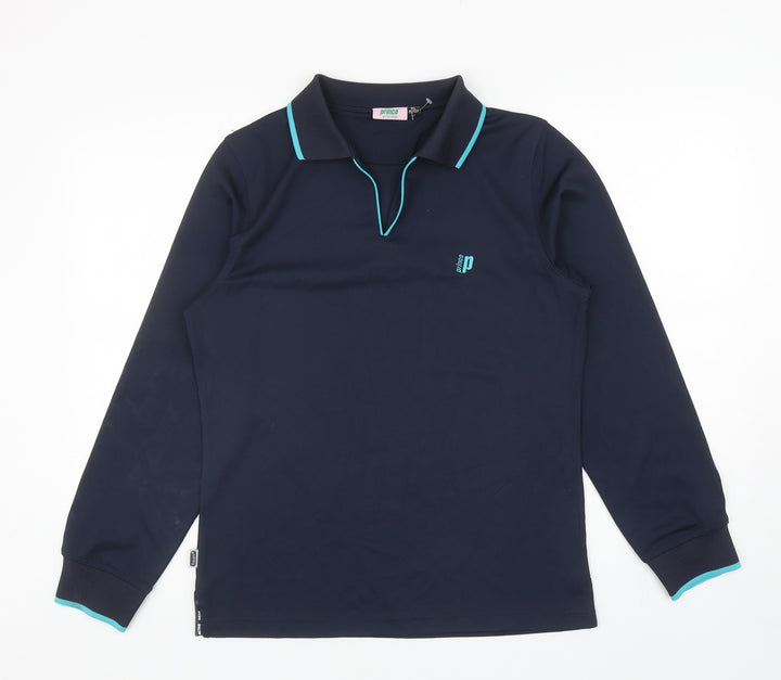 Prince Womens Blue Polyester Pullover Casual Size XL Collared Pullover