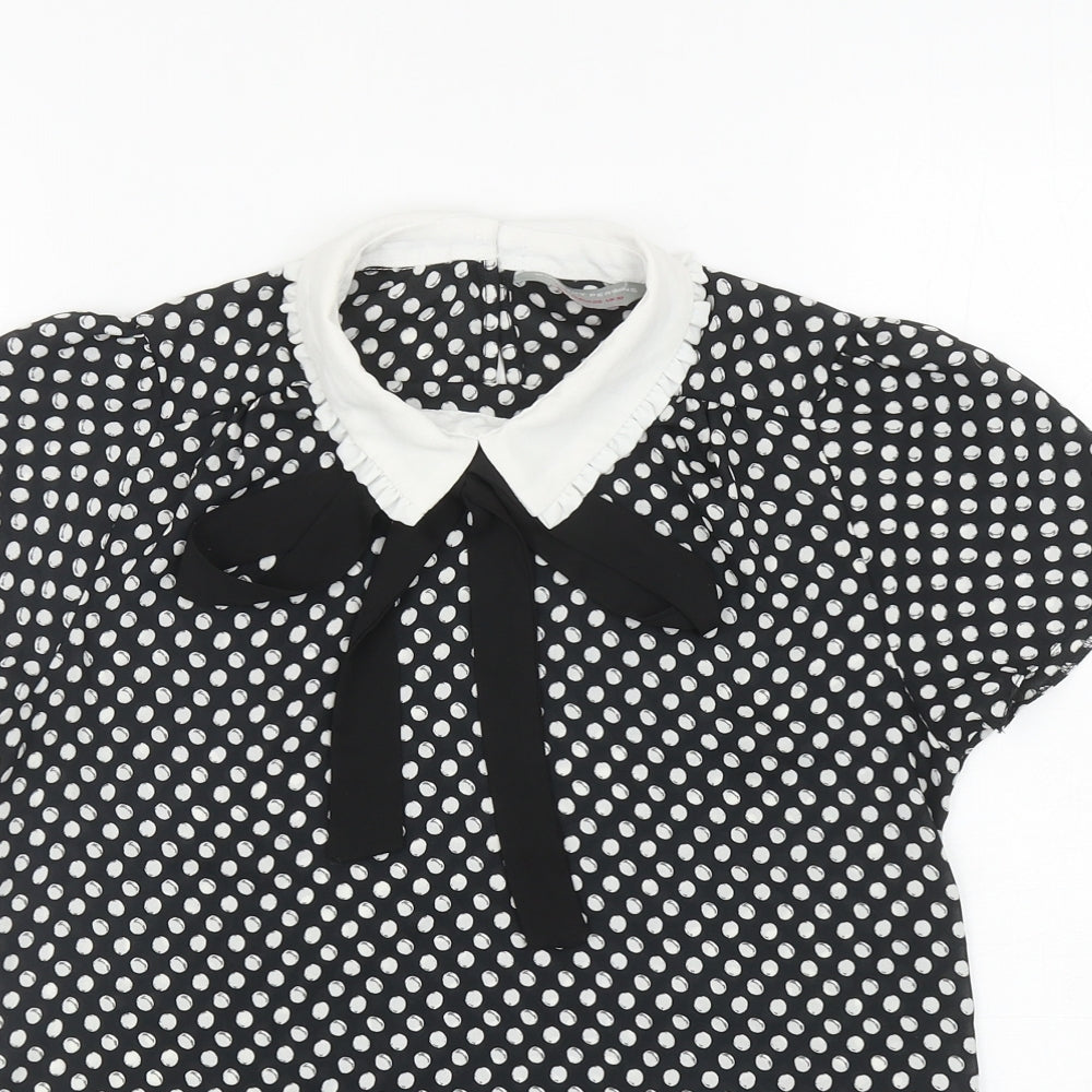 Dorothy Perkins Womens Black Polka Dot Polyester Basic Blouse Size 10 Collared