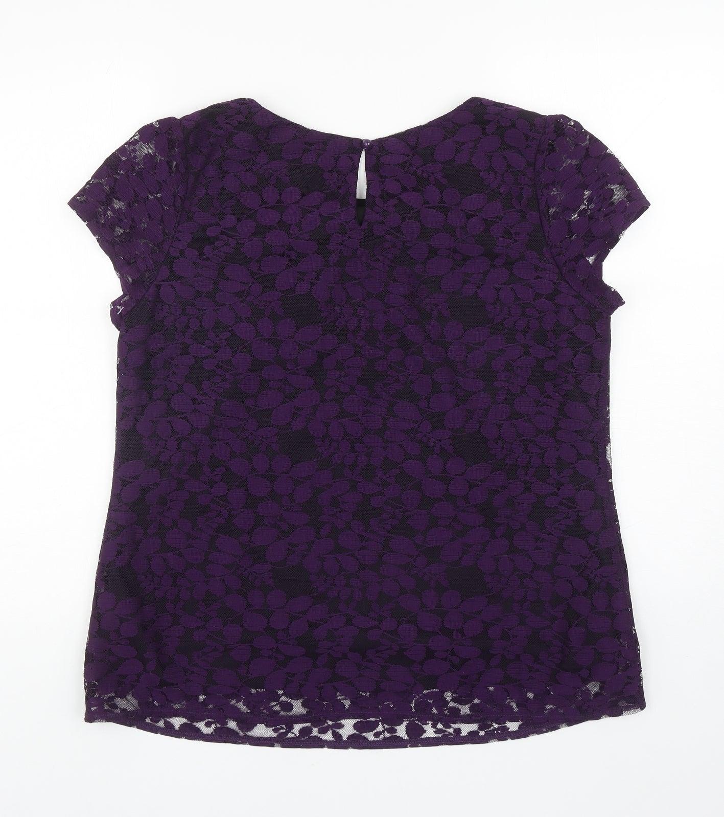 Wallis Womens Purple Floral Polyester Basic Blouse Size 14 Boat Neck