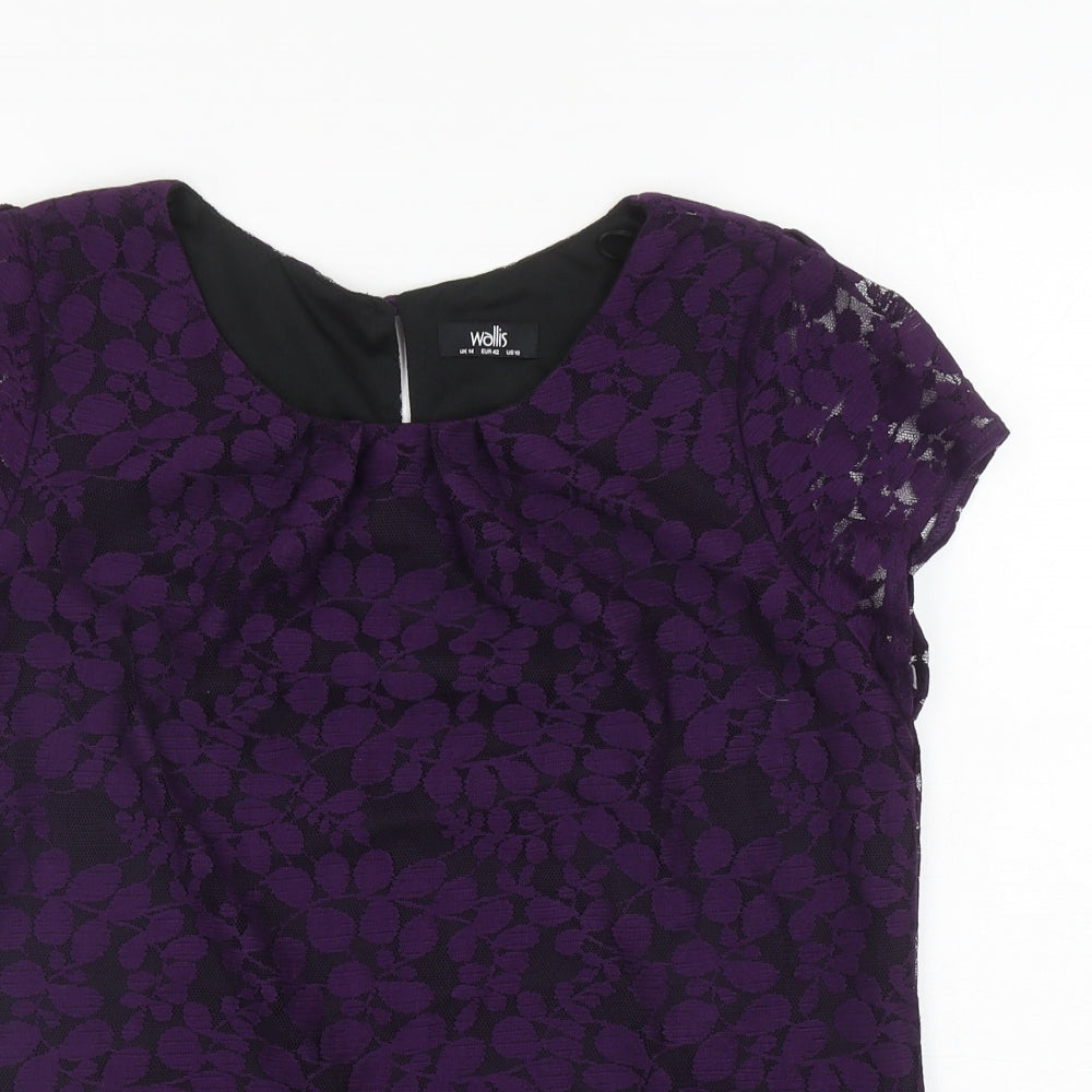 Wallis Womens Purple Floral Polyester Basic Blouse Size 14 Boat Neck