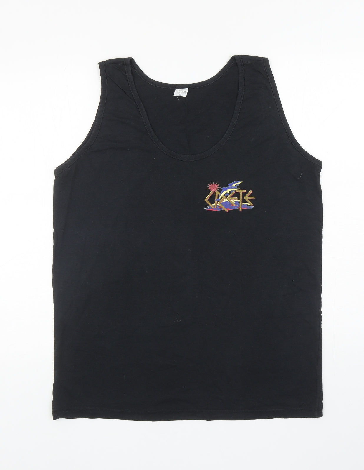 Preworn Mens Black Cotton Basic Tank Size L Scoop Neck Pullover - Crete