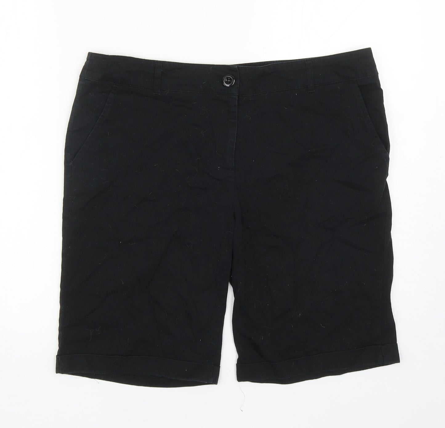 Papaya Womens Black Cotton Chino Shorts Size 16 L10 in Regular Zip