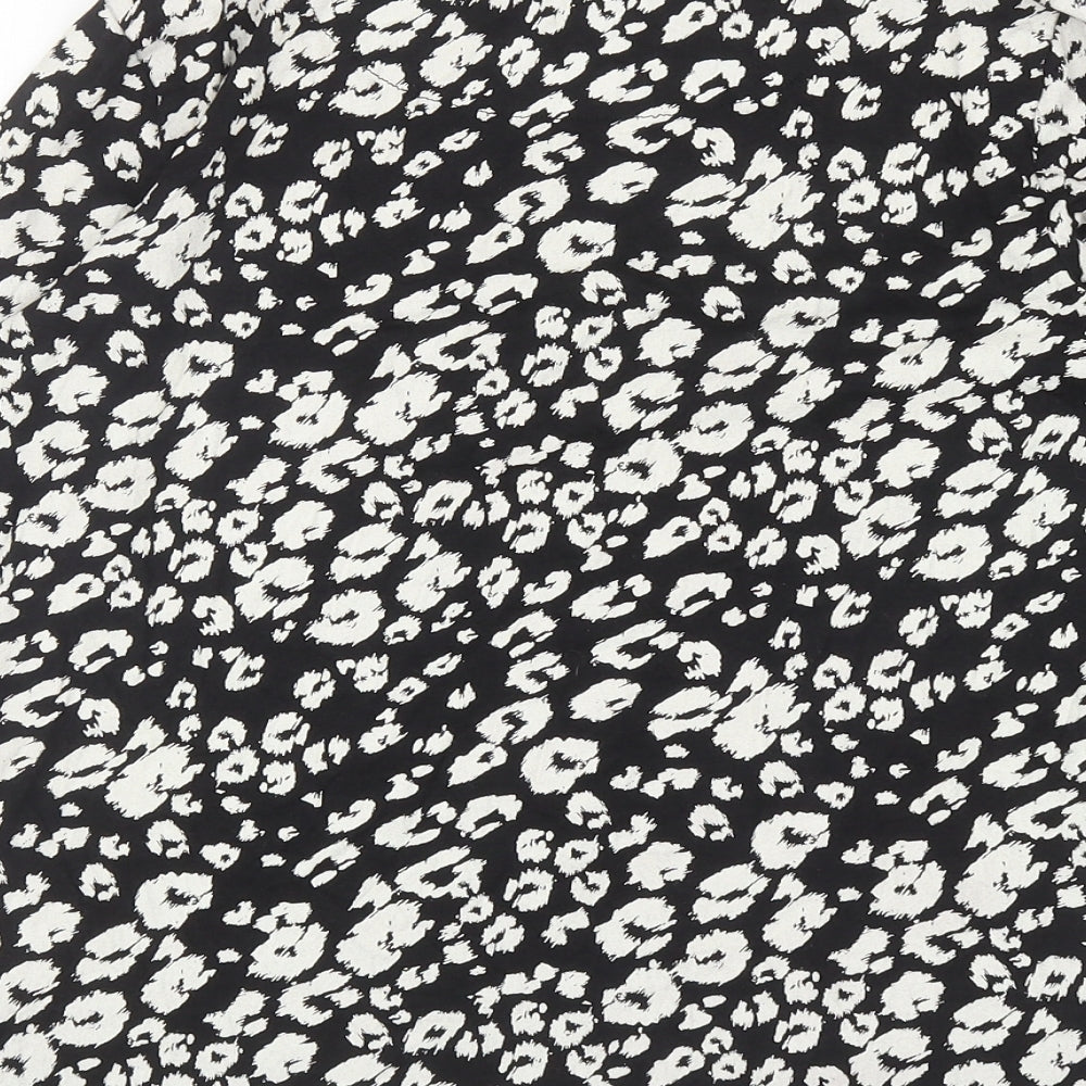 TU Womens Black Animal Print Cotton Basic T-Shirt Size 12 Boat Neck - Leopard Print