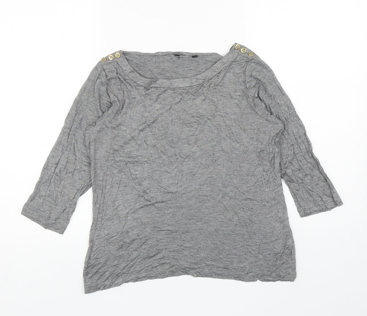 Marks and Spencer Womens Grey Striped Viscose Basic T-Shirt Size 12 Boat Neck