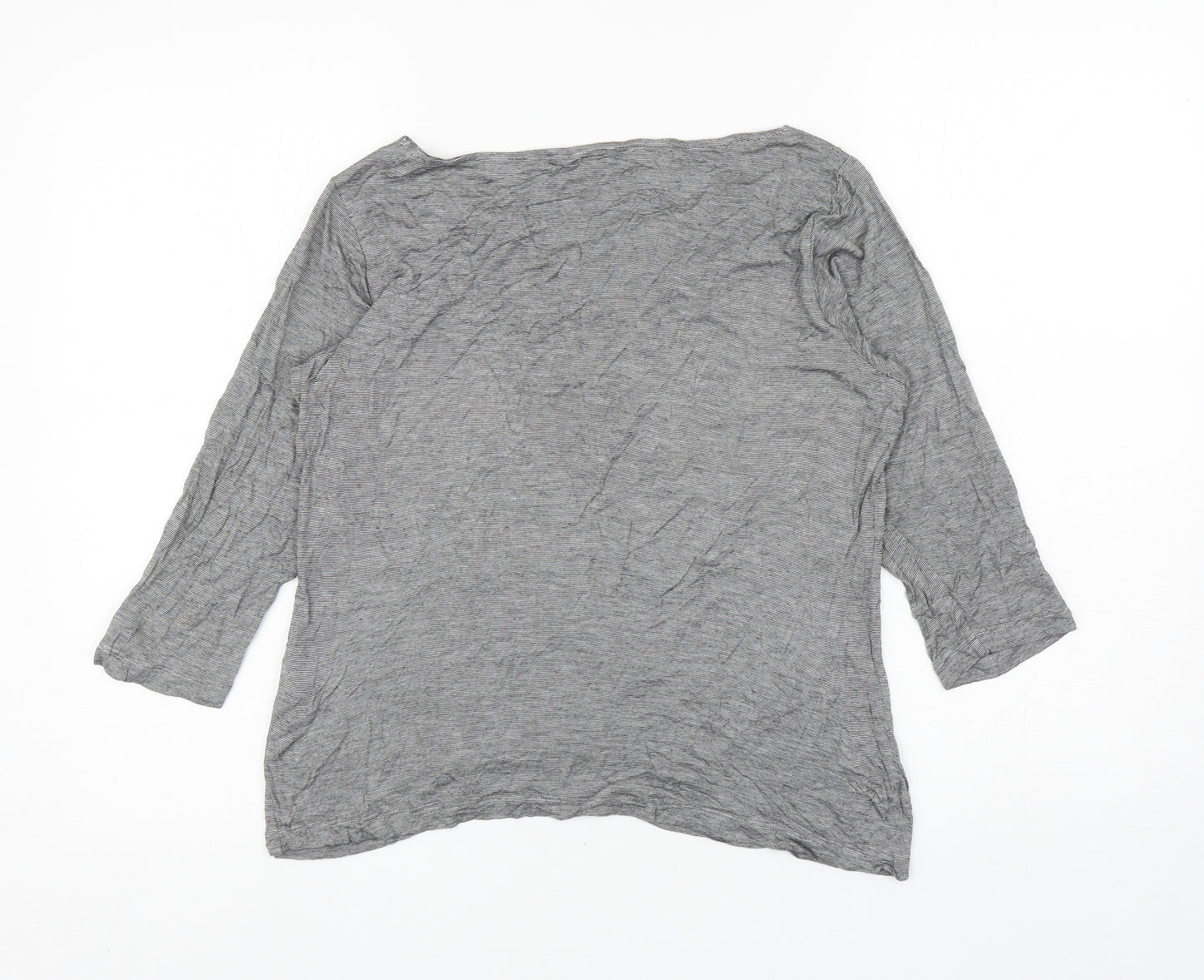 Marks and Spencer Womens Grey Striped Viscose Basic T-Shirt Size 12 Boat Neck