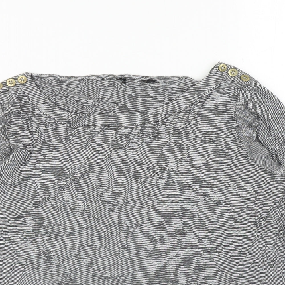 Marks and Spencer Womens Grey Striped Viscose Basic T-Shirt Size 12 Boat Neck