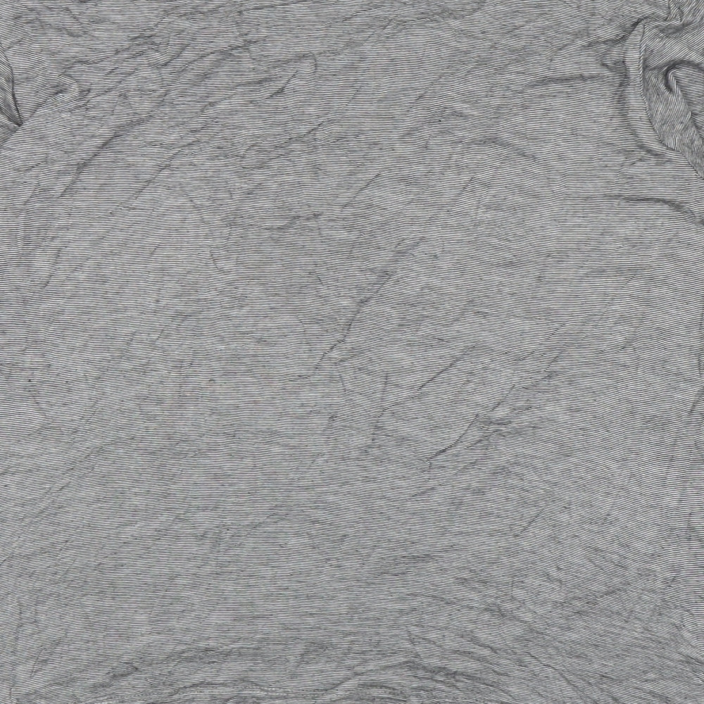 Marks and Spencer Womens Grey Striped Viscose Basic T-Shirt Size 12 Boat Neck