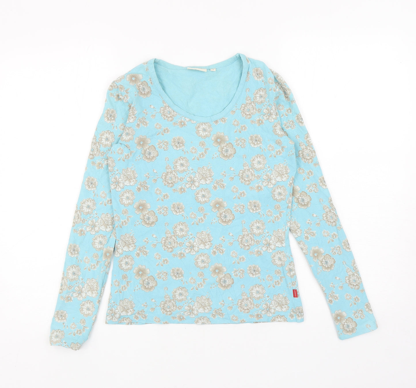 Jackpot Womens Blue Floral Cotton Basic T-Shirt Size L Scoop Neck