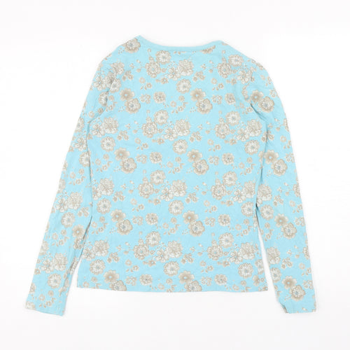 Jackpot Womens Blue Floral Cotton Basic T-Shirt Size L Scoop Neck