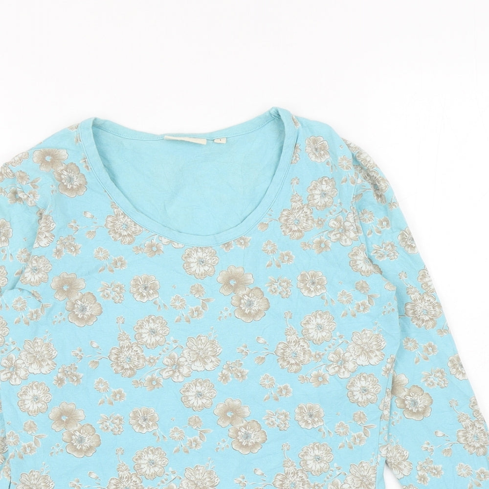 Jackpot Womens Blue Floral Cotton Basic T-Shirt Size L Scoop Neck