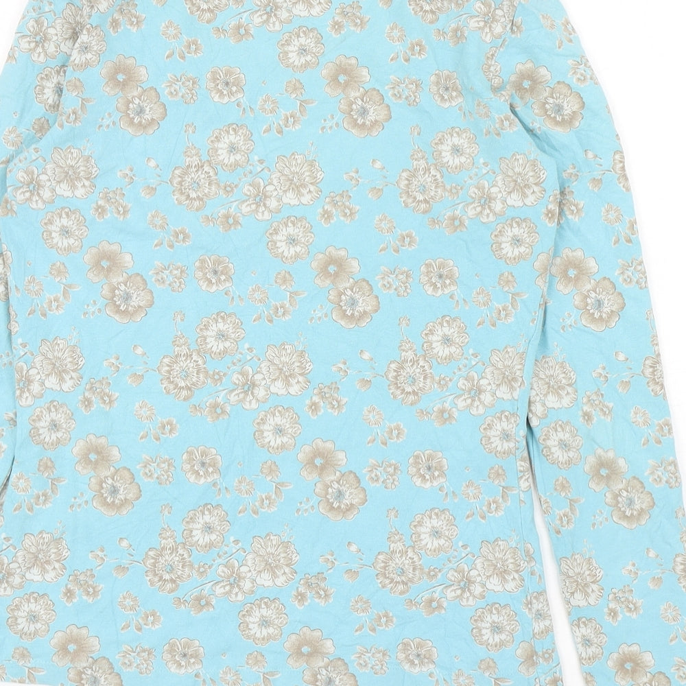 Jackpot Womens Blue Floral Cotton Basic T-Shirt Size L Scoop Neck