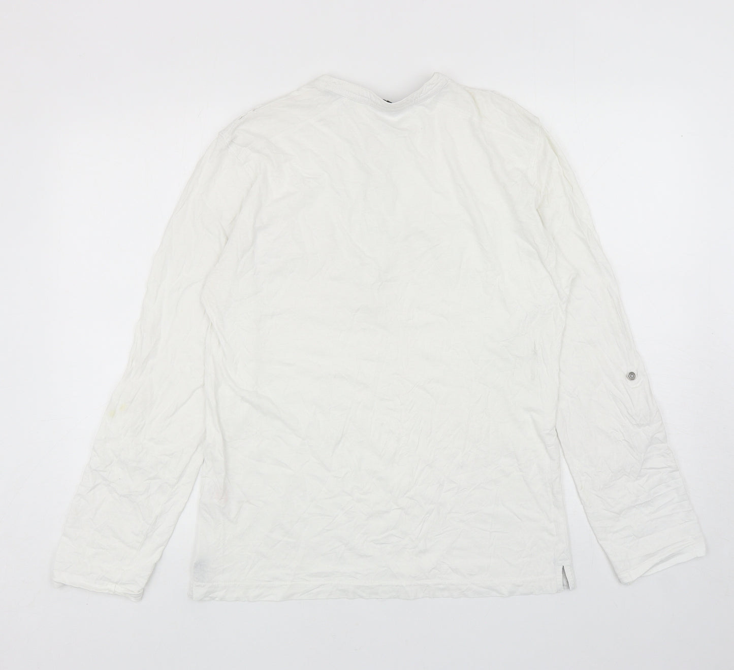 Peacocks Womens White Cotton Basic T-Shirt Size M Round Neck