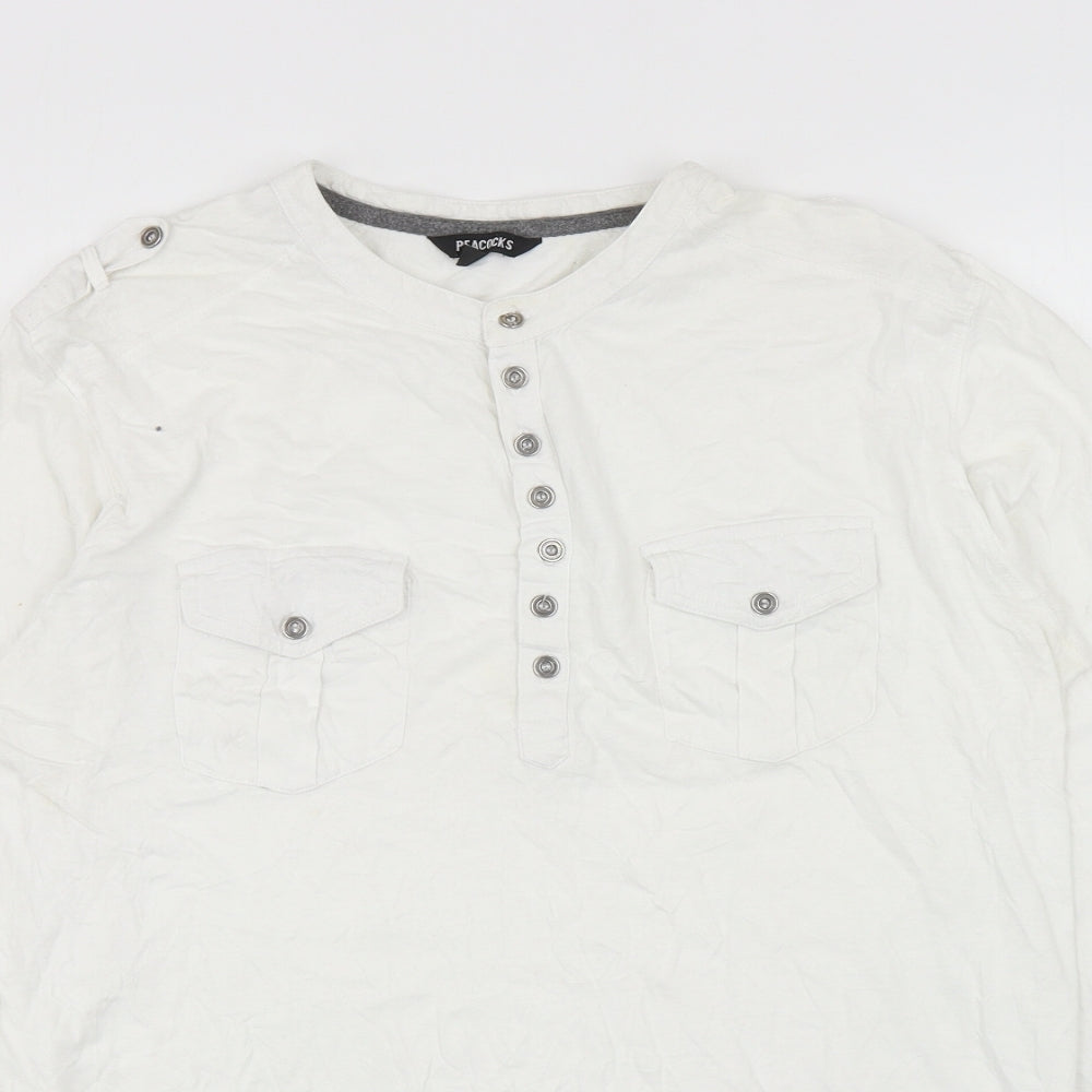 Peacocks Womens White Cotton Basic T-Shirt Size M Round Neck