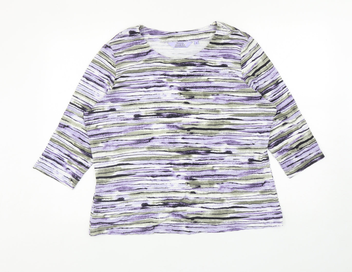 EWM Womens Multicoloured Striped Viscose Basic T-Shirt Size 18 Boat Neck