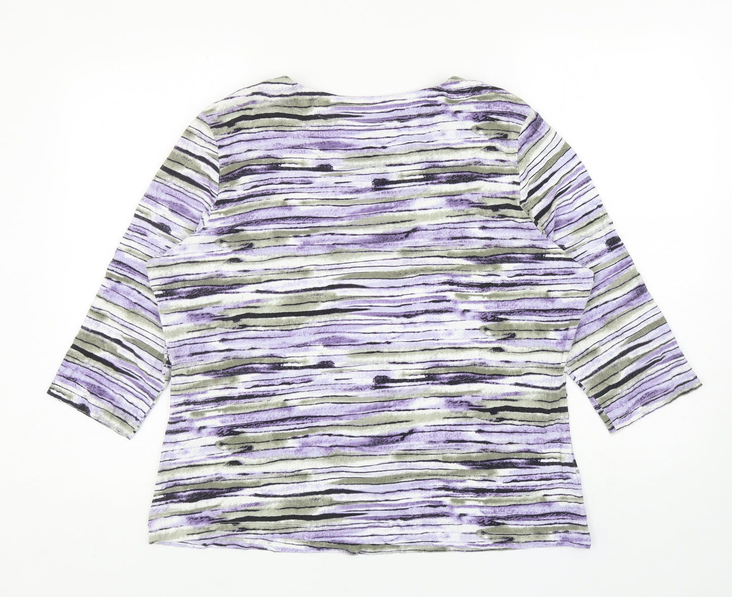 EWM Womens Multicoloured Striped Viscose Basic T-Shirt Size 18 Boat Neck