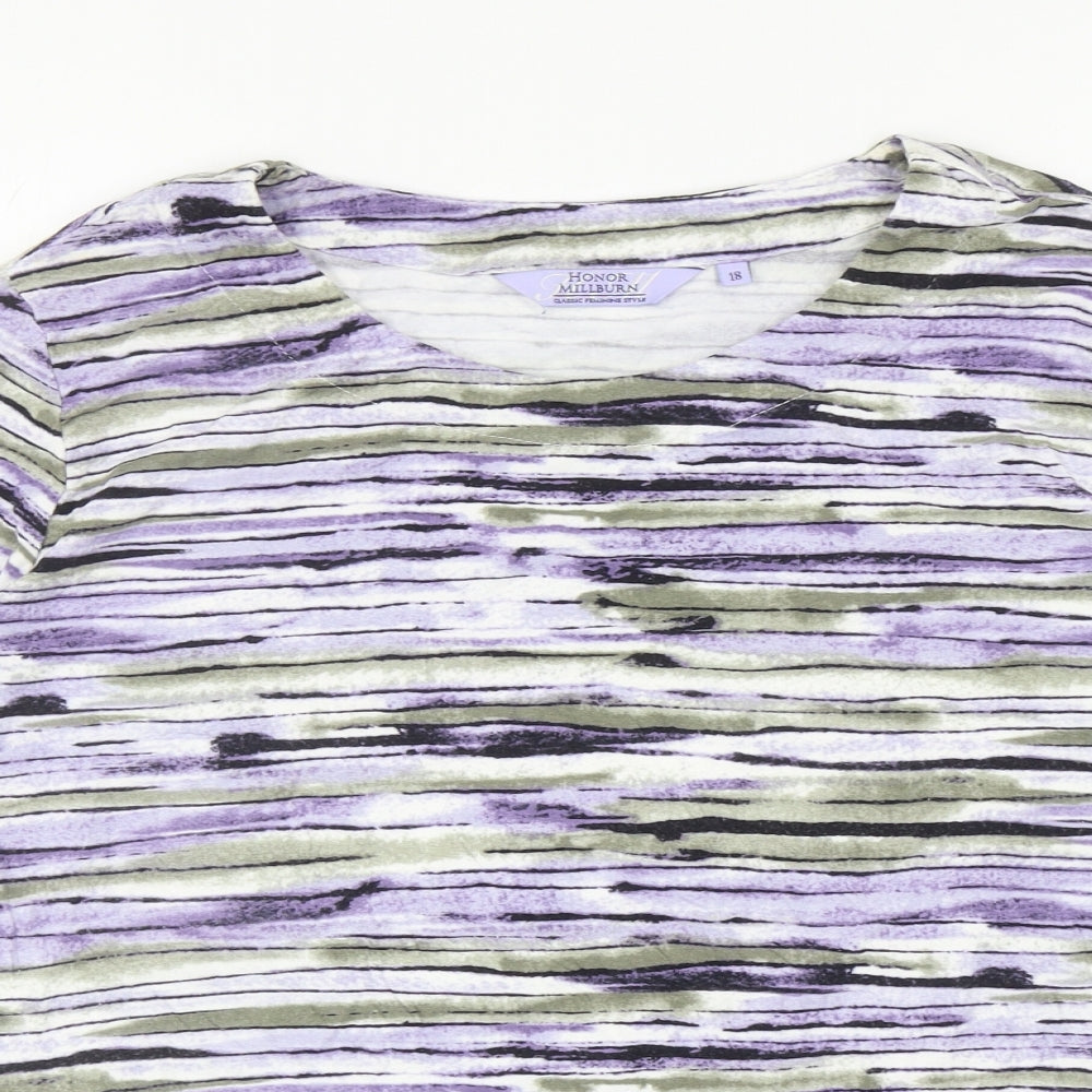EWM Womens Multicoloured Striped Viscose Basic T-Shirt Size 18 Boat Neck