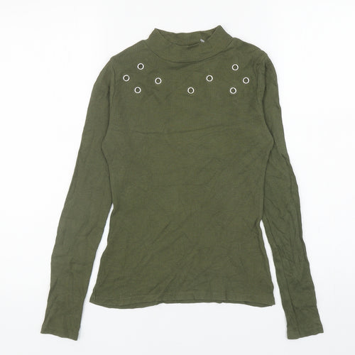 Matalan Girls Green Cotton Basic T-Shirt Size 12 Years Mock Neck Pullover - Eyelets