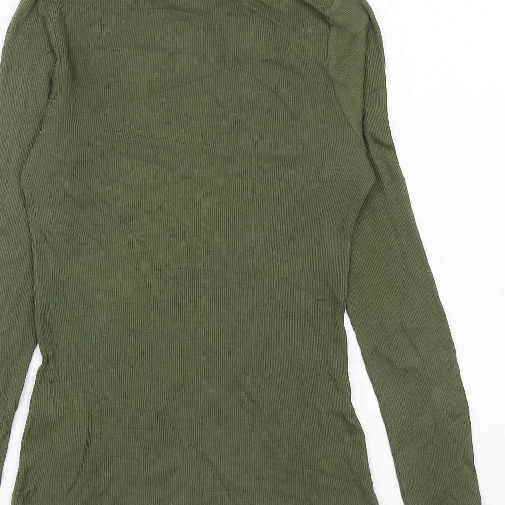 Matalan Girls Green Cotton Basic T-Shirt Size 12 Years Mock Neck Pullover - Eyelets