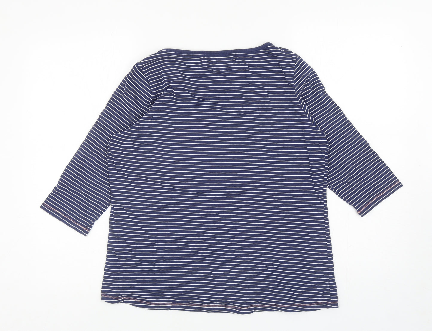Fat Face Womens Blue Striped Cotton Basic T-Shirt Size 12 Boat Neck - Lets Sail Away