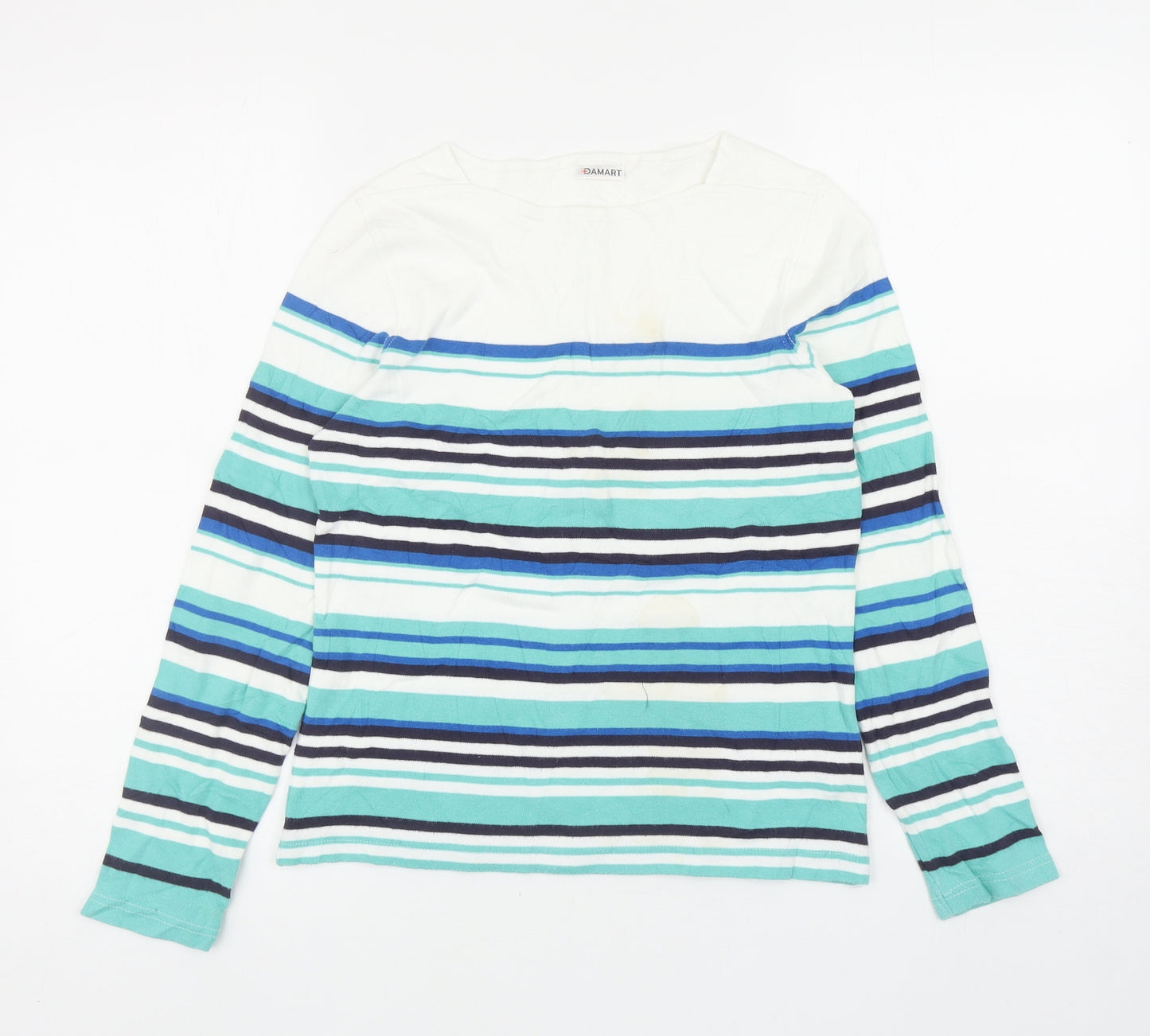 Damart Womens Blue Striped Cotton Basic T-Shirt Size 8 Boat Neck
