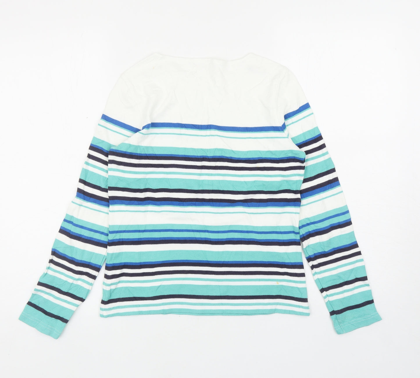 Damart Womens Blue Striped Cotton Basic T-Shirt Size 8 Boat Neck