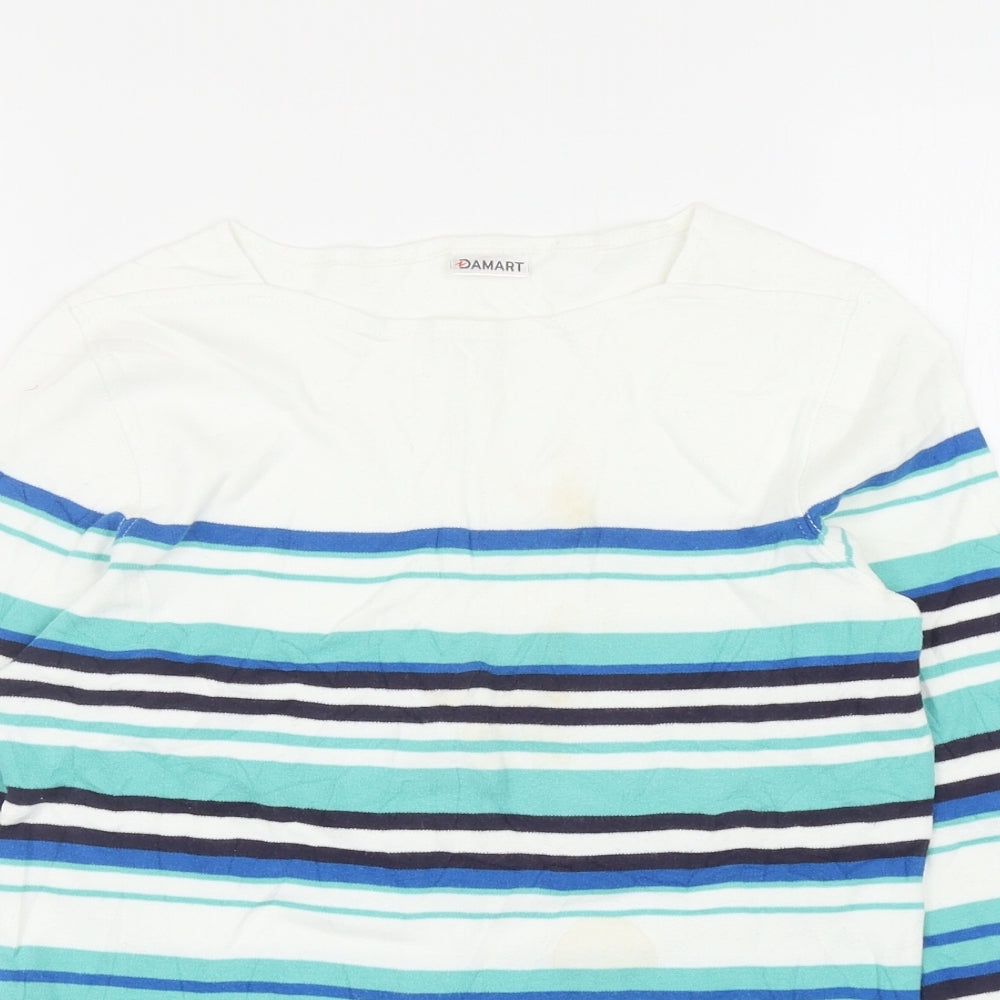 Damart Womens Blue Striped Cotton Basic T-Shirt Size 8 Boat Neck