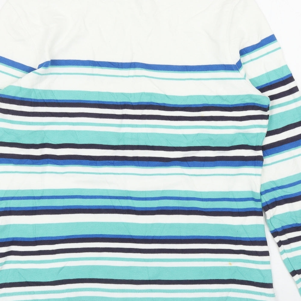 Damart Womens Blue Striped Cotton Basic T-Shirt Size 8 Boat Neck