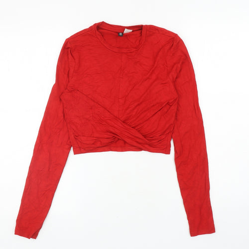 Divided Womens Red Viscose Cropped T-Shirt Size S Round Neck - Twist Detail