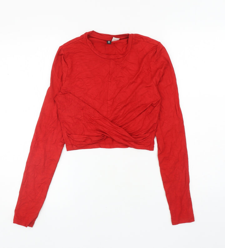 Divided Womens Red Viscose Cropped T-Shirt Size S Round Neck - Twist Detail
