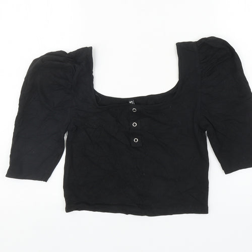 Pieces Womens Black Cotton Cropped T-Shirt Size M Square Neck