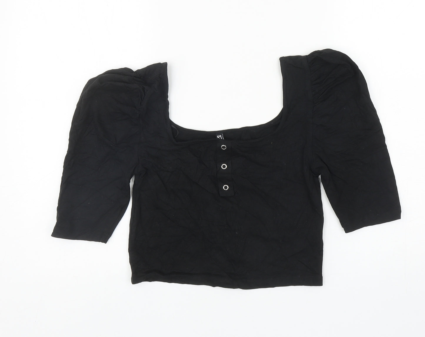 Pieces Womens Black Cotton Cropped T-Shirt Size M Square Neck
