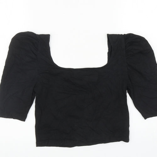 Pieces Womens Black Cotton Cropped T-Shirt Size M Square Neck