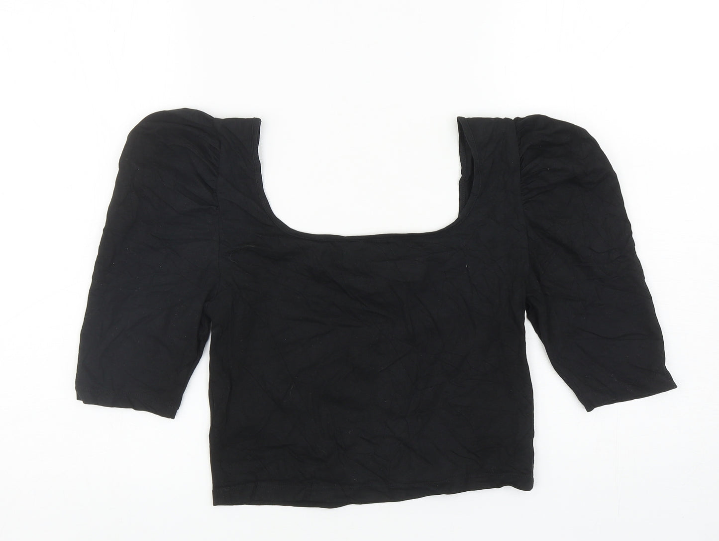 Pieces Womens Black Cotton Cropped T-Shirt Size M Square Neck