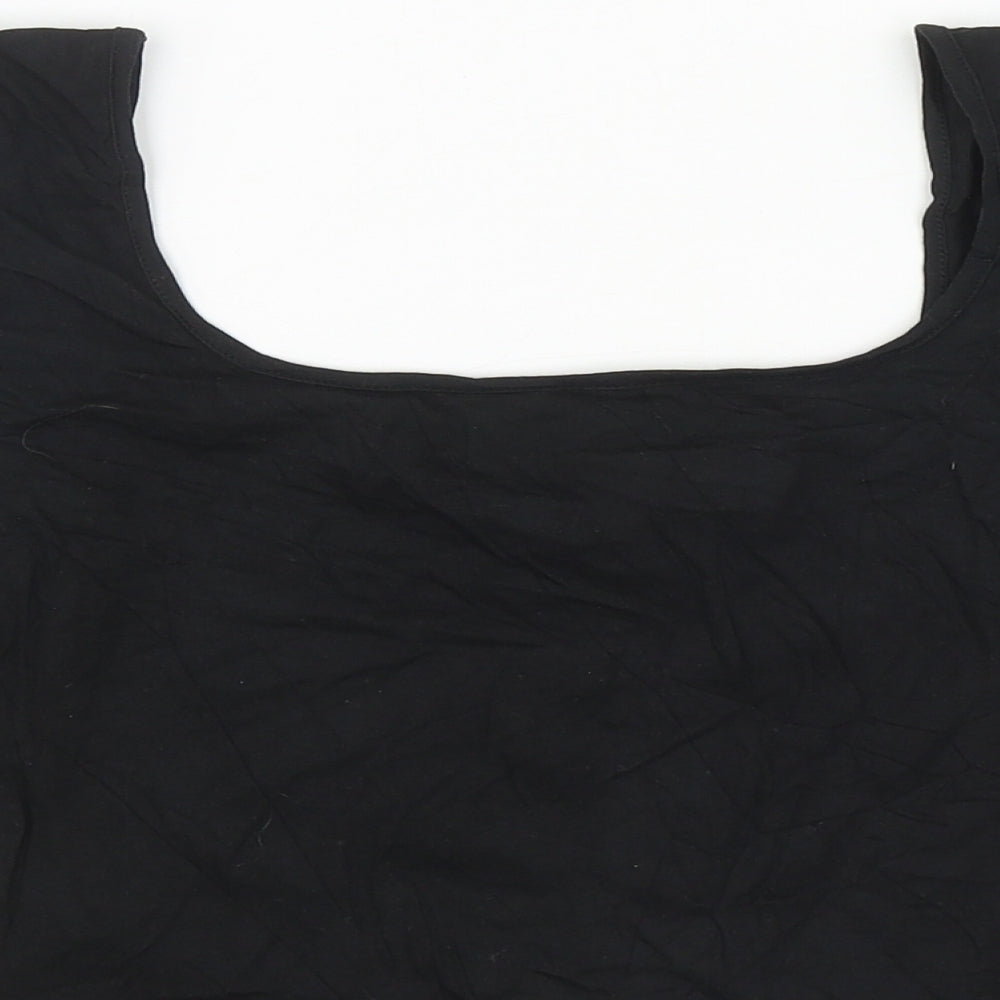 Pieces Womens Black Cotton Cropped T-Shirt Size M Square Neck