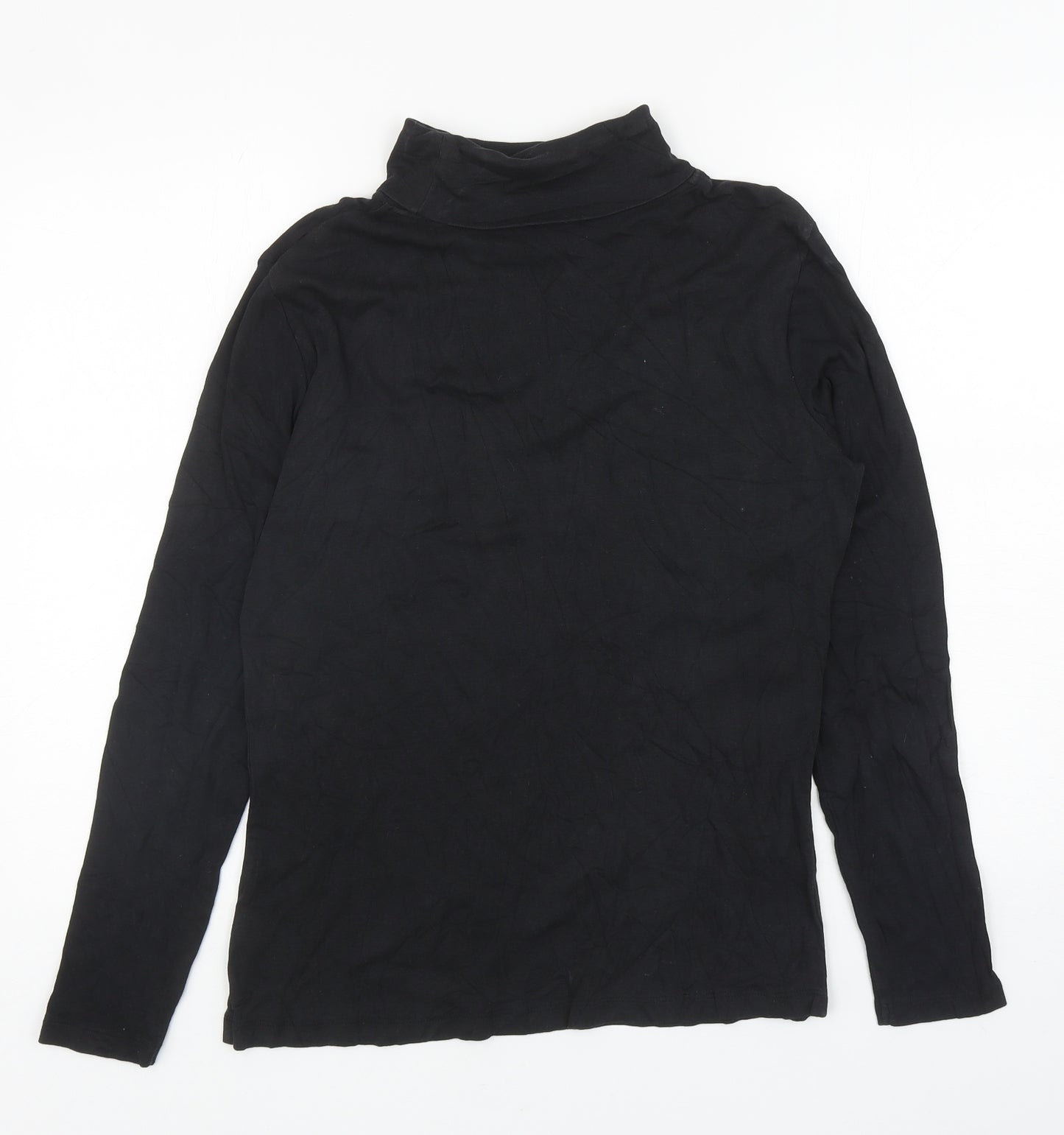 M&Co Womens Black Cotton Basic T-Shirt Size 16 Roll Neck