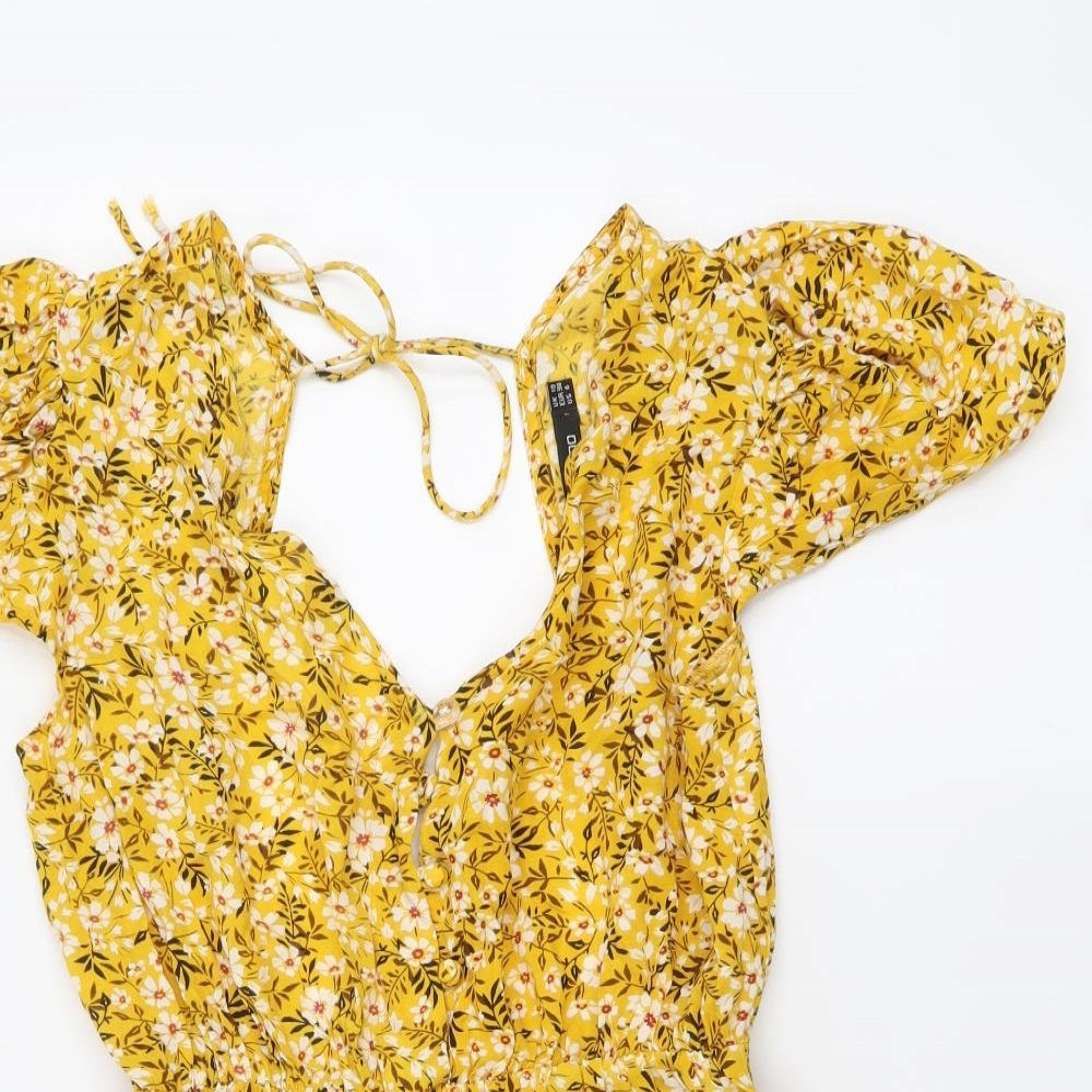Boohoo Womens Yellow Floral Viscose Playsuit One-Piece Size 10 Pullover