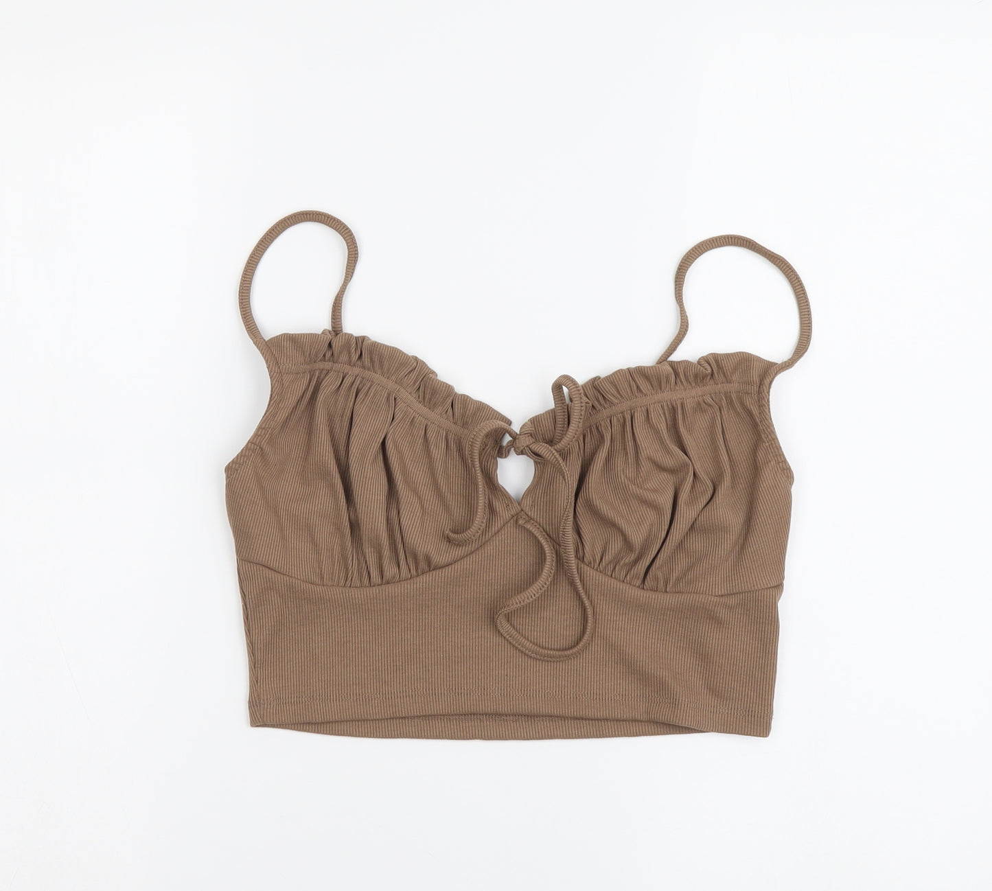 SheIn Womens Brown Polyester Cropped Tank Size M V-Neck - Ribbed