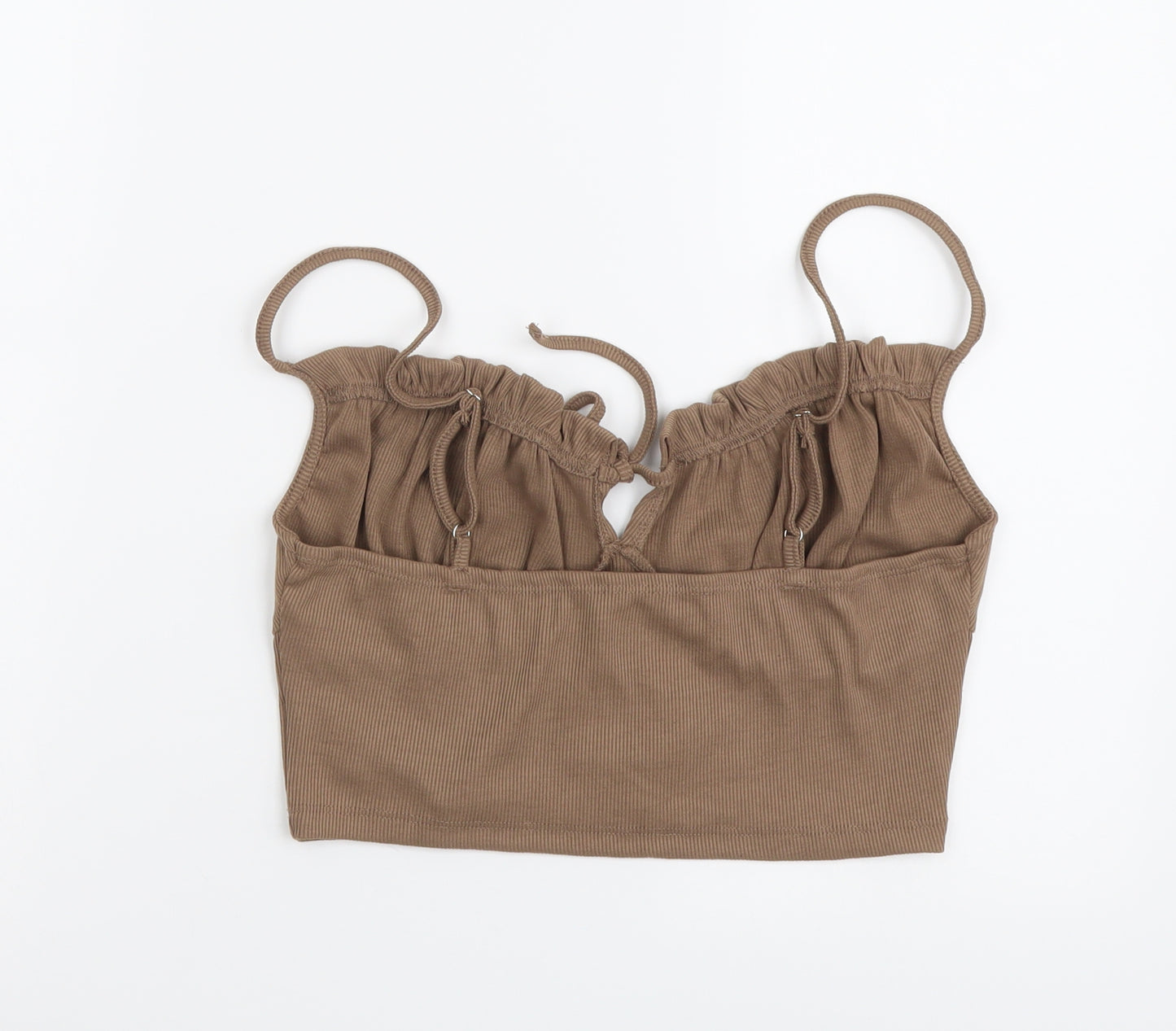 SheIn Womens Brown Polyester Cropped Tank Size M V-Neck - Ribbed