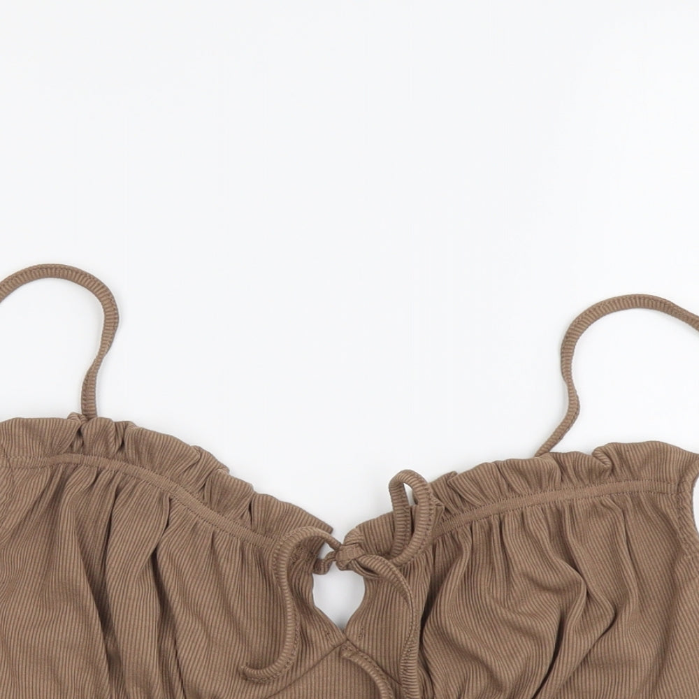 SheIn Womens Brown Polyester Cropped Tank Size M V-Neck - Ribbed