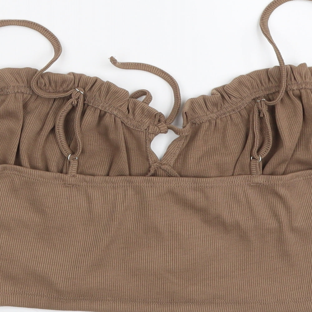 SheIn Womens Brown Polyester Cropped Tank Size M V-Neck - Ribbed
