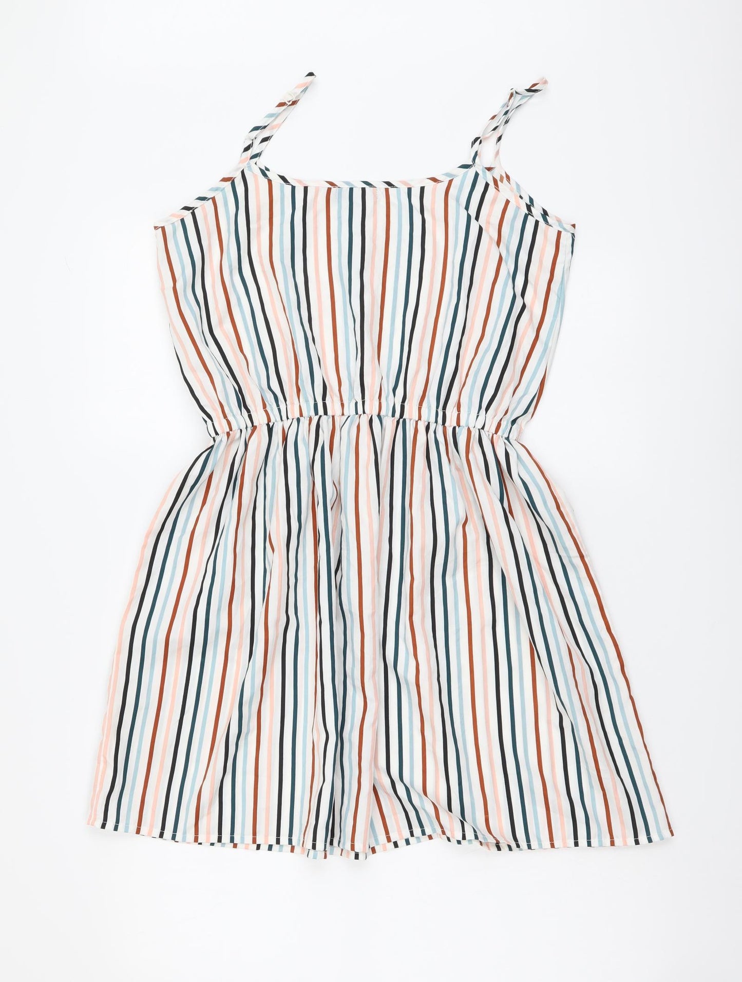 Boohoo Womens Multicoloured Striped Polyester Mini Size 10 Round Neck Pullover