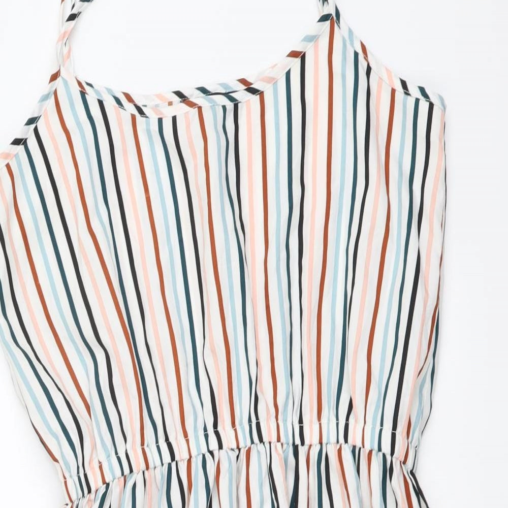 Boohoo Womens Multicoloured Striped Polyester Mini Size 10 Round Neck Pullover