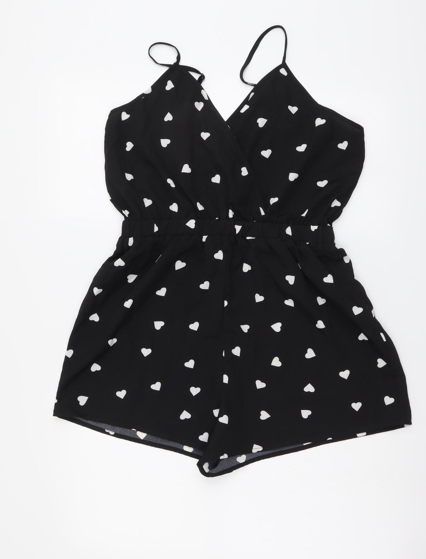 SheIn Womens Black Geometric Polyester Playsuit One-Piece Size M Pullover - Heart Pattern